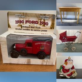 MaxSold Auction: This online auction features pendant lights, new tin panels, NIB crib canopy, curtains, kids’ footwear, Coca-Cola collectibles, art glass, teacup/saucer sets, decorative plates, milk glass, sports collectibles, John Miller prints, new party supplies, women’s clothing, CDs, doll houses, vintage toys, Mexican pottery, oil lamps, Carnival glass, collectible die-cast vehicles, and more!